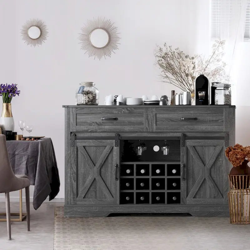 Meuble bar de 51,96 pouces avec casier à vin et grand espace de rangement