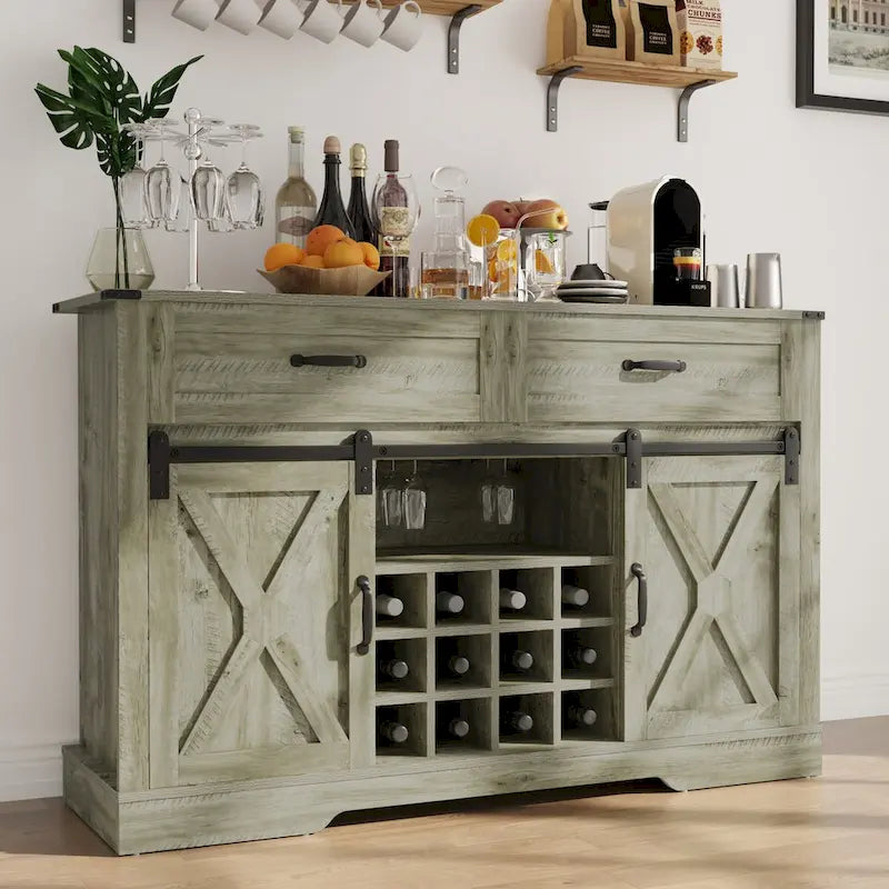 Meuble bar de 51,96 pouces avec casier à vin et grand espace de rangement