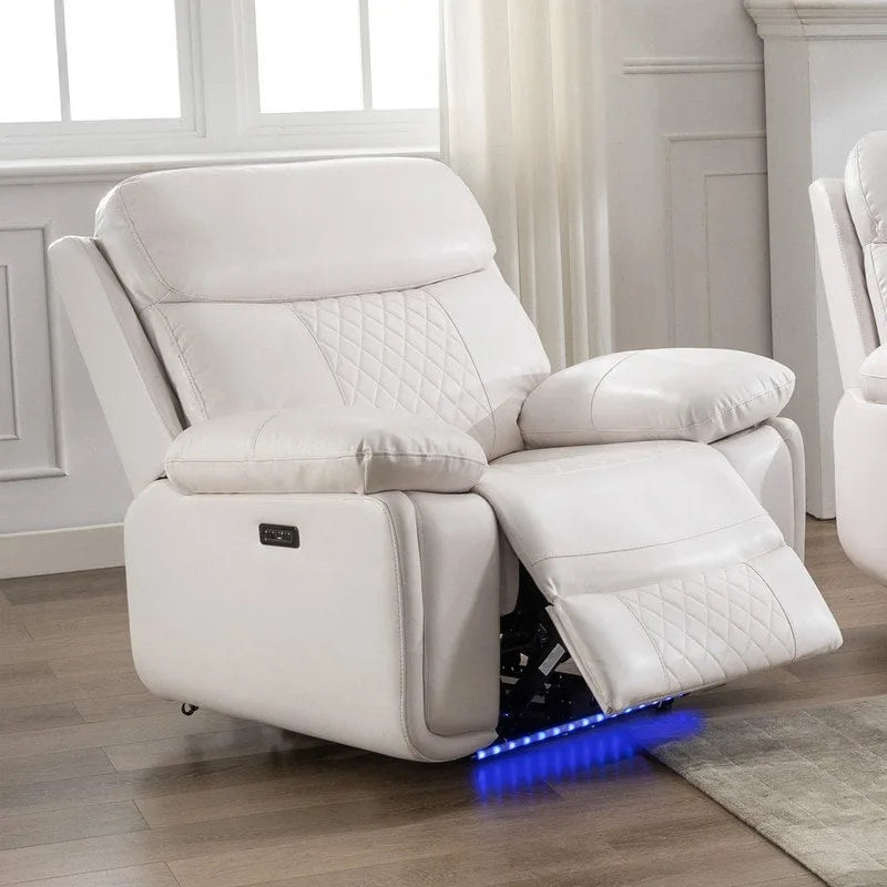 Canapé inclinable électrique avec chargeur sans fil, liseuse, lumière LED pour salon, similicuir, port AC/USB, porte-gobelet, noir