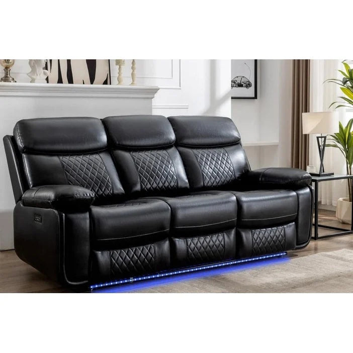 Canapé inclinable électrique avec chargeur sans fil, liseuse, lumière LED pour salon, similicuir, port AC/USB, porte-gobelet, noir