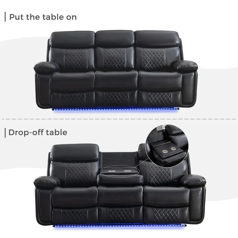 Canapé inclinable électrique avec chargeur sans fil, liseuse, lumière LED pour salon, similicuir, port AC/USB, porte-gobelet, noir