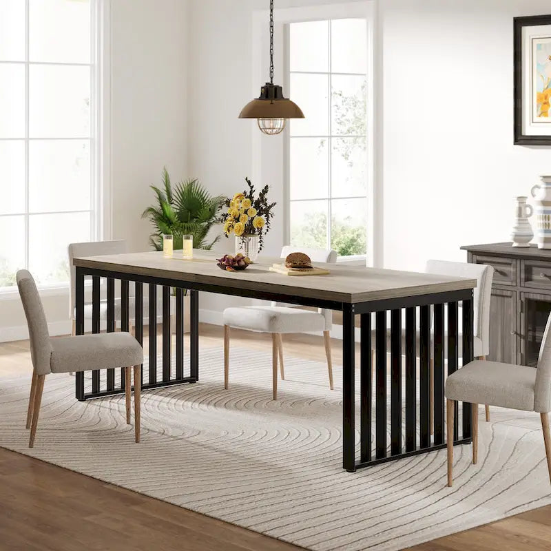 Table de cuisine et de salle à manger de 199,9 cm avec pieds en métal