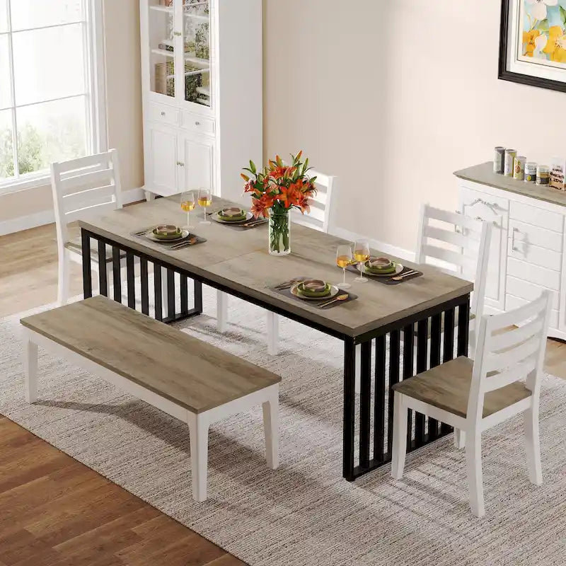 Table de cuisine et de salle à manger de 199,9 cm avec pieds en métal