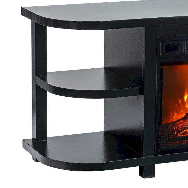 Meuble TV moderne noir avec cheminée électrique, pour téléviseurs jusqu'à 55 pouces (48")
