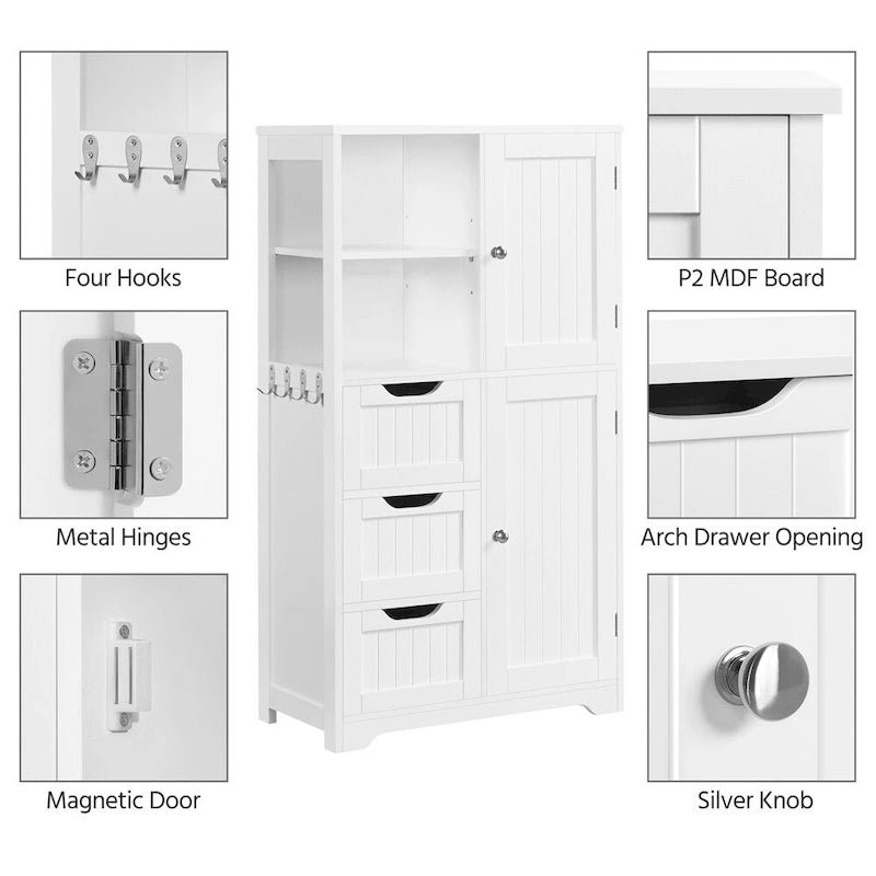 Meuble de rangement de salle de bain avec compartiments ouverts, blanc