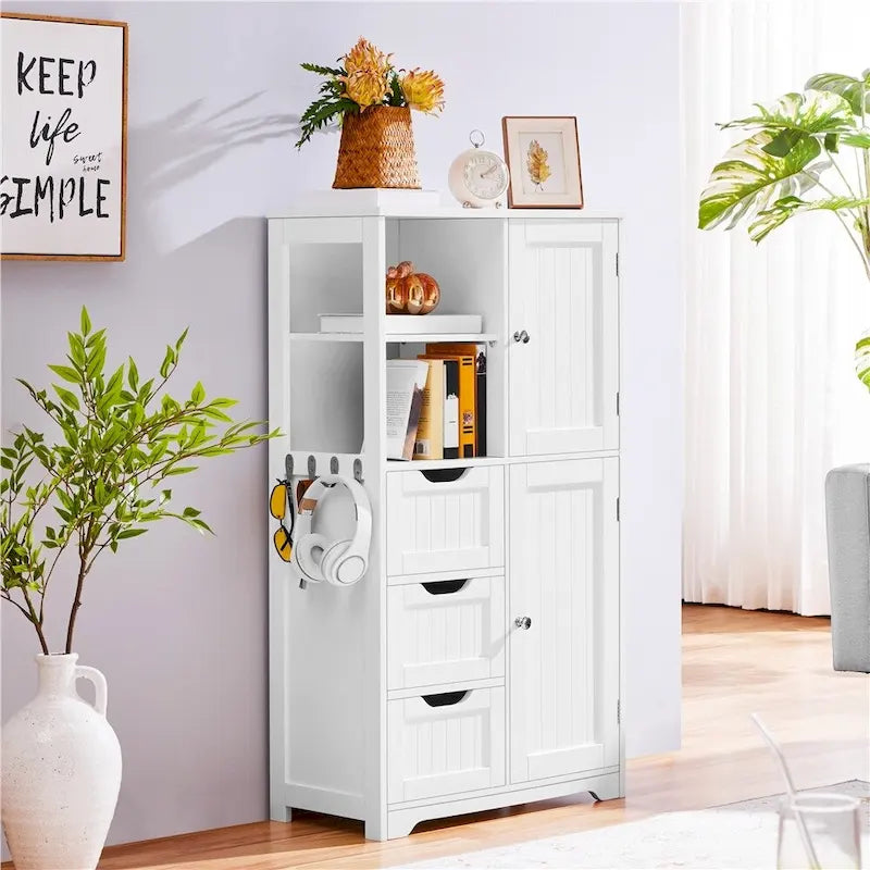Meuble de rangement de salle de bain avec compartiments ouverts, blanc