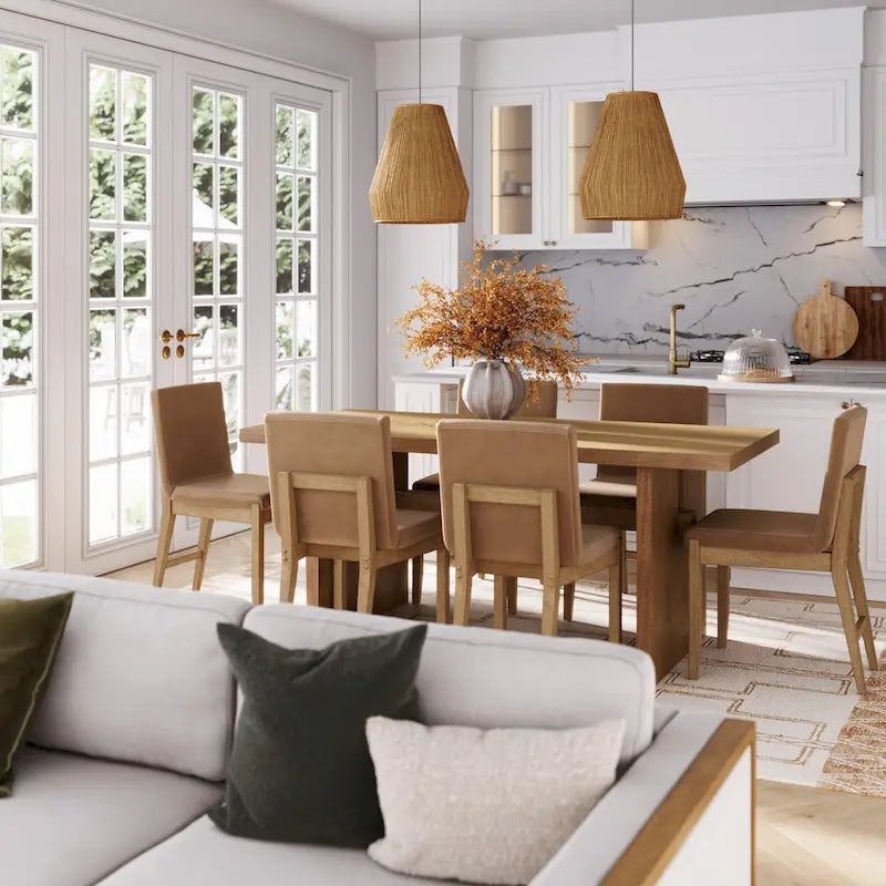 Table à manger moderne pour 6 personnes, rectangulaire avec pieds en bois massif