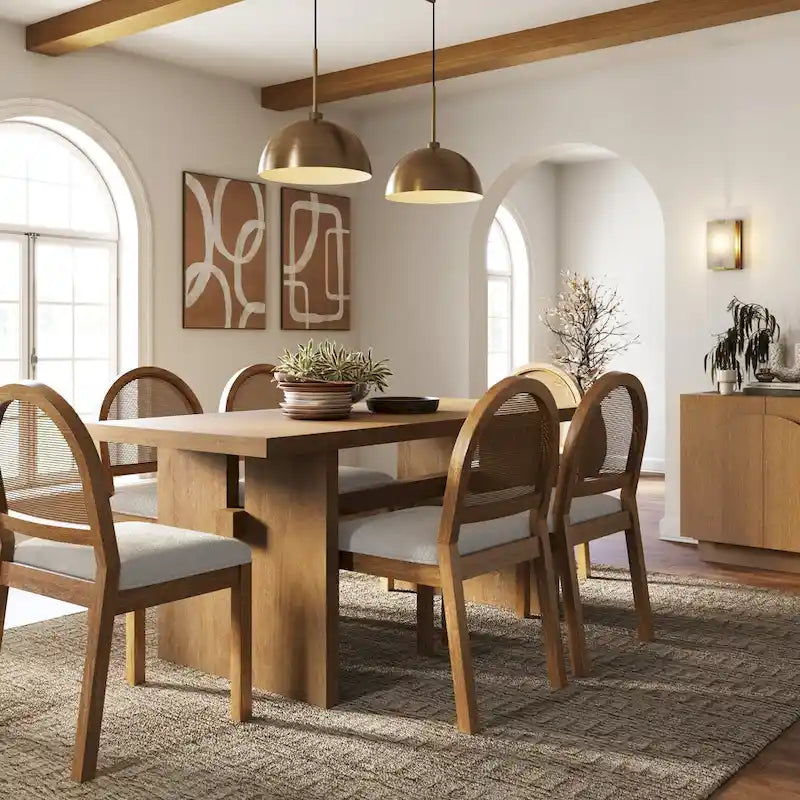 Table à manger moderne pour 6 personnes, rectangulaire avec pieds en bois massif