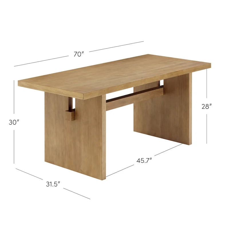 Table à manger moderne pour 6 personnes, rectangulaire avec pieds en bois massif