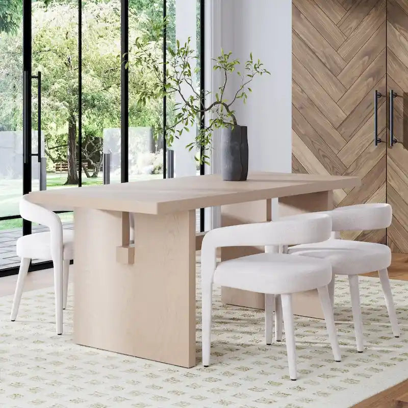 Table à manger moderne pour 6 personnes, rectangulaire avec pieds en bois massif
