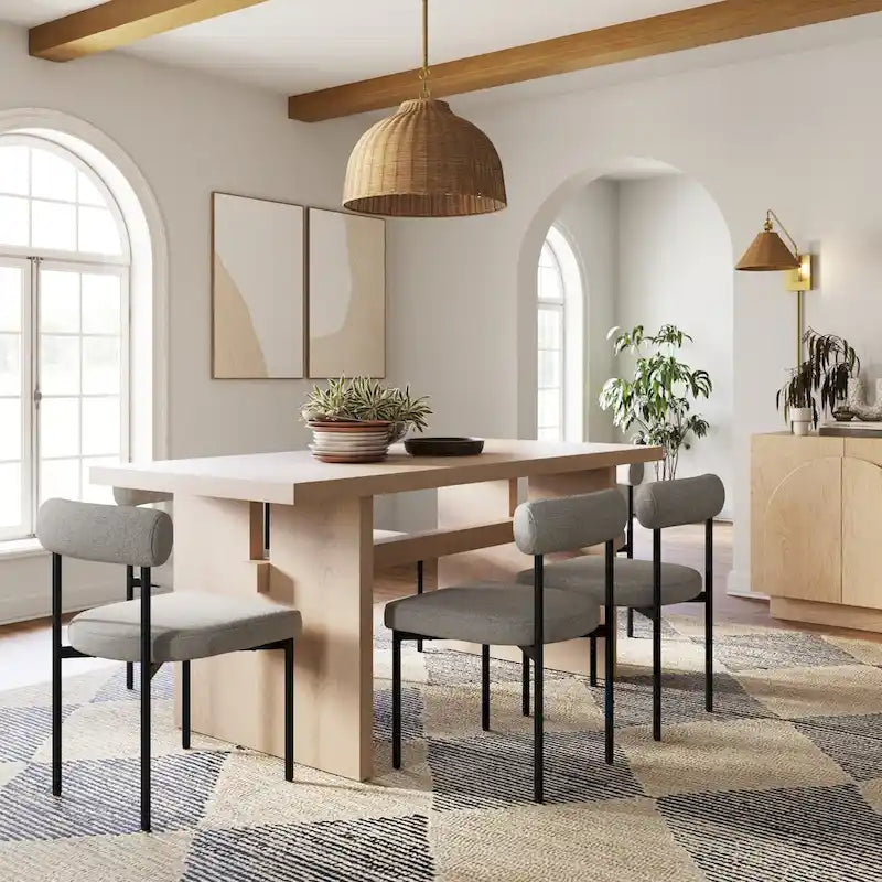 Table à manger moderne pour 6 personnes, rectangulaire avec pieds en bois massif