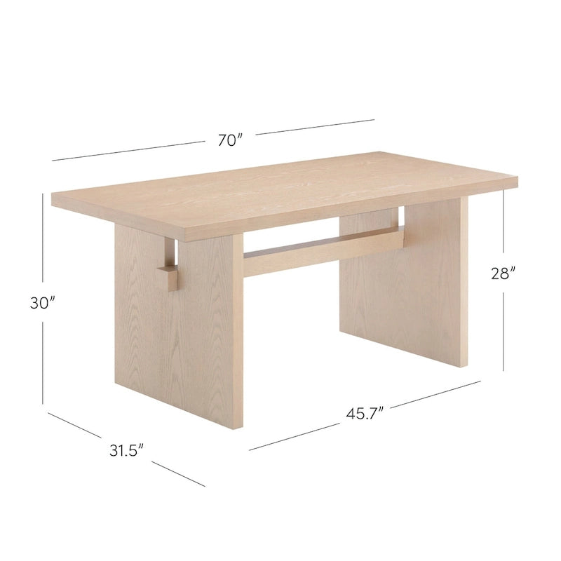 Table à manger moderne pour 6 personnes, rectangulaire avec pieds en bois massif
