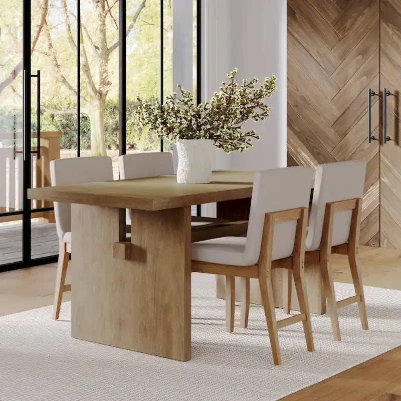 Table à manger moderne pour 6 personnes, rectangulaire avec pieds en bois massif