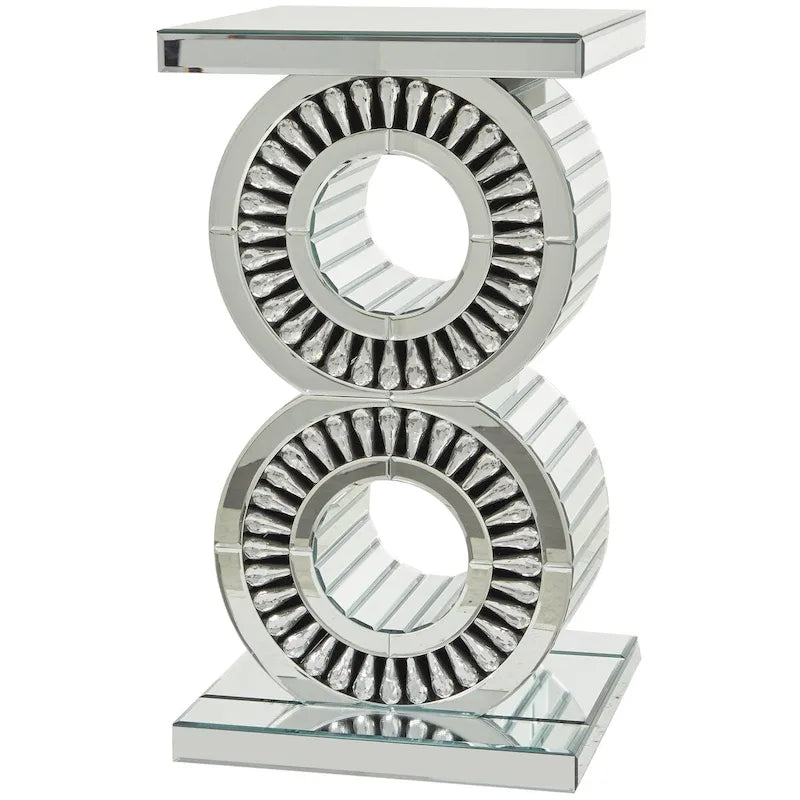 Table d'appoint en verre avec miroir et embellissements en cristal