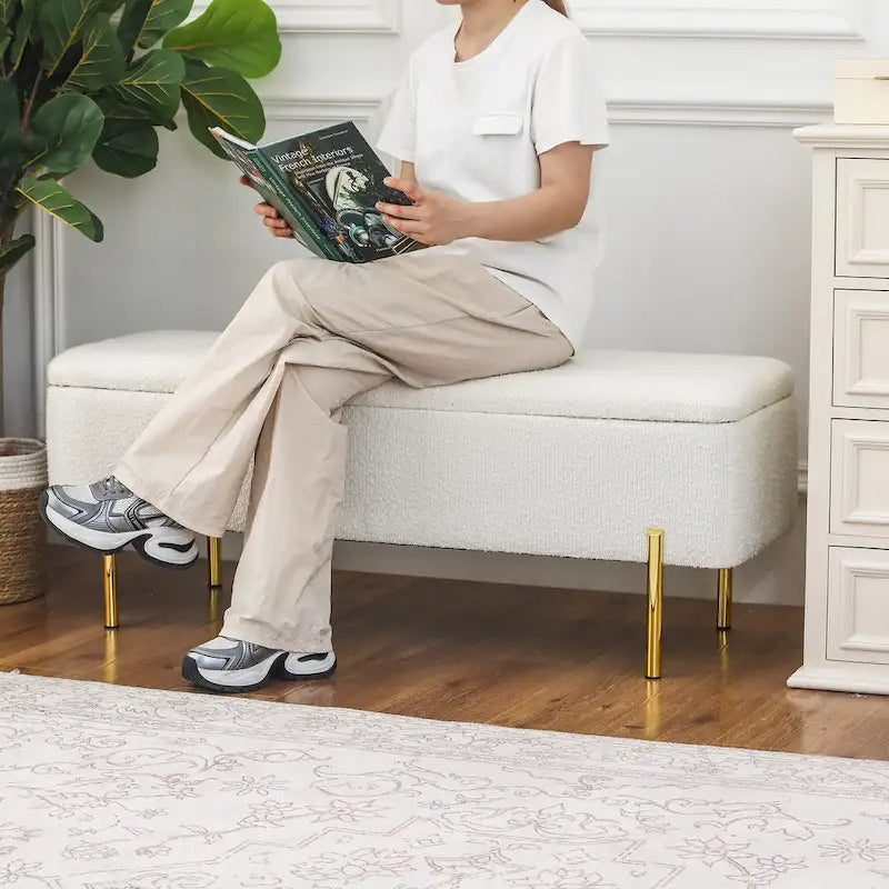 Banc de rangement ottoman de 119 cm, banc de bout de lit rembourré