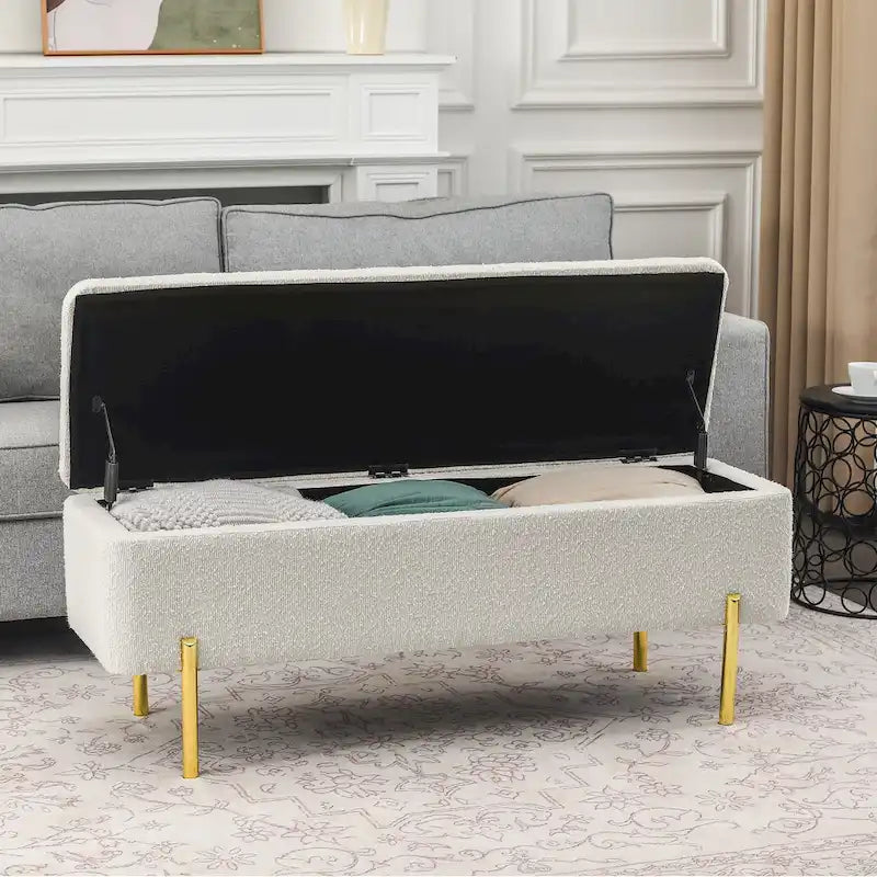 Banc de rangement ottoman de 119 cm, banc de bout de lit rembourré