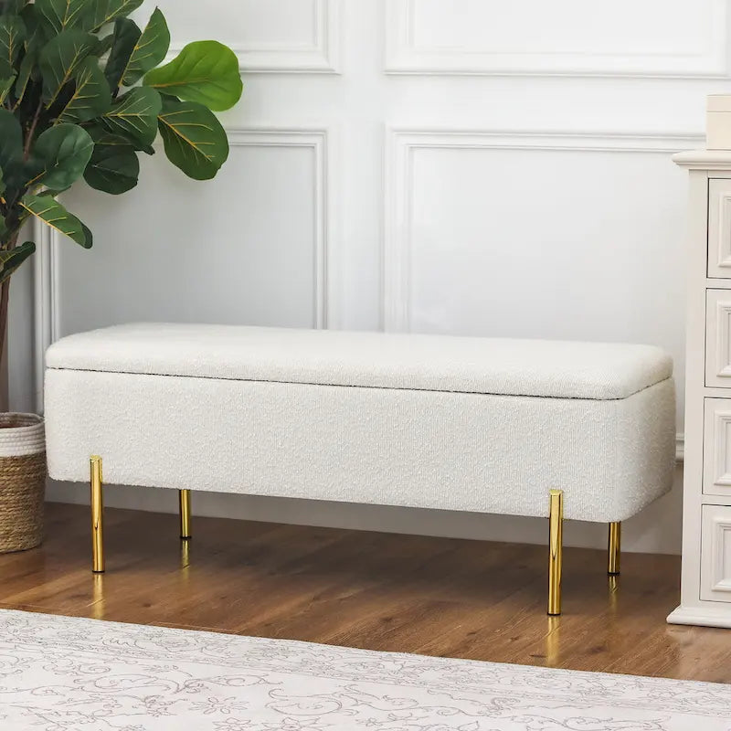 Banc de rangement ottoman de 119 cm, banc de bout de lit rembourré
