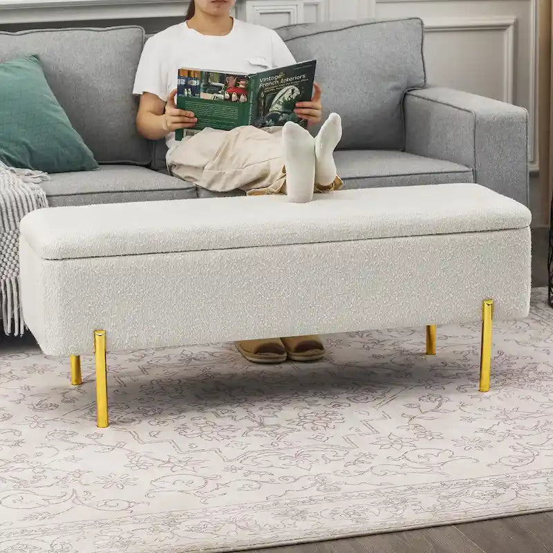 Banc de rangement ottoman de 119 cm, banc de bout de lit rembourré