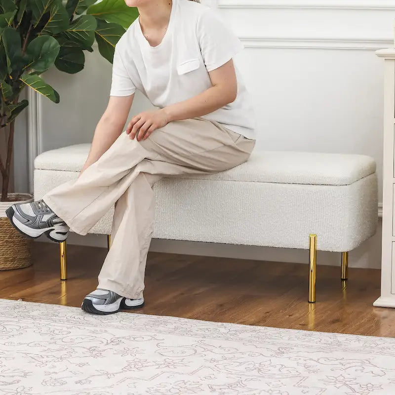 Banc de rangement ottoman de 119 cm, banc de bout de lit rembourré