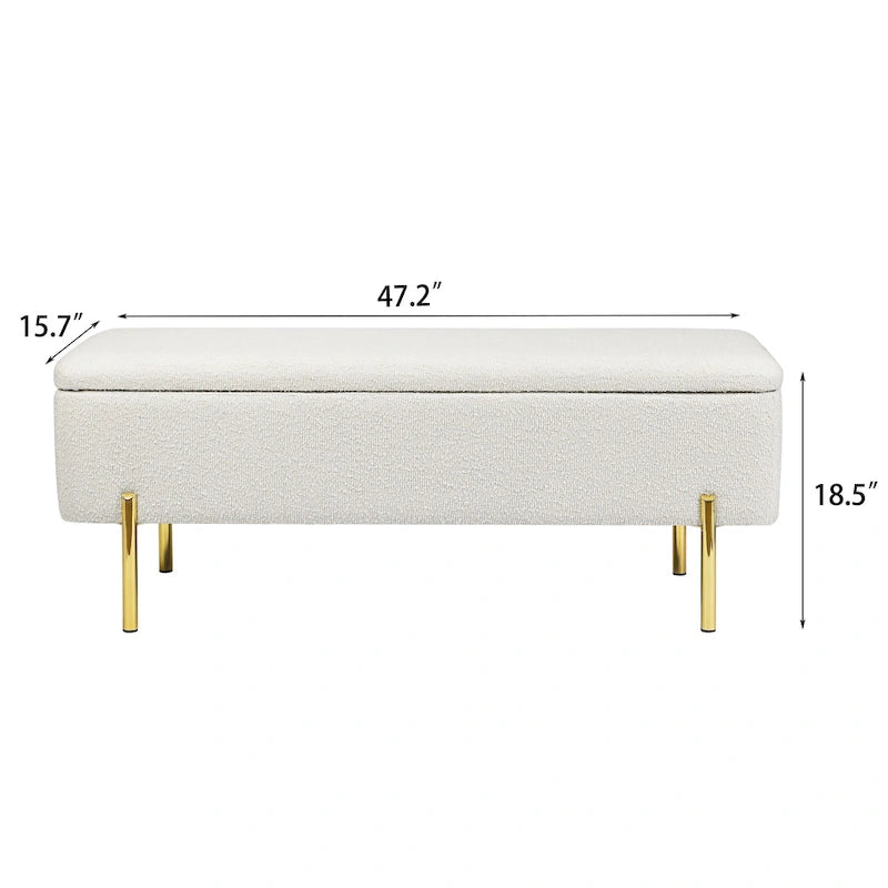 Banc de rangement ottoman de 119 cm, banc de bout de lit rembourré