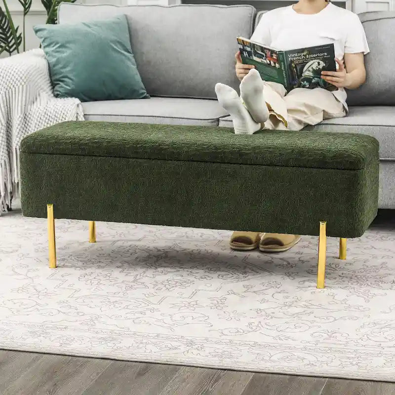 Banc de rangement ottoman de 119 cm, banc de bout de lit rembourré