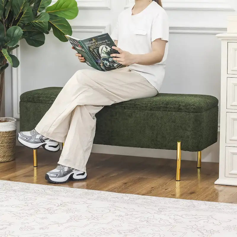 Banc de rangement ottoman de 119 cm, banc de bout de lit rembourré